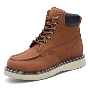 Comfortable Nubuck Leather rubber sole work boots With Steel Toe