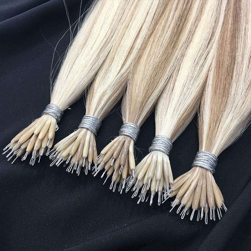 Russian high quality affordable black brown double drawn blonde Nano micro ring hair extensions