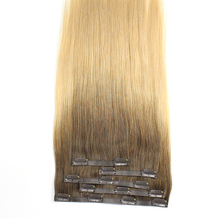 2024 New Arrive Balayage Double Drawn Virgin PU Clip In Hair Extension Remy Hair Seamless Clip In Hair Weft