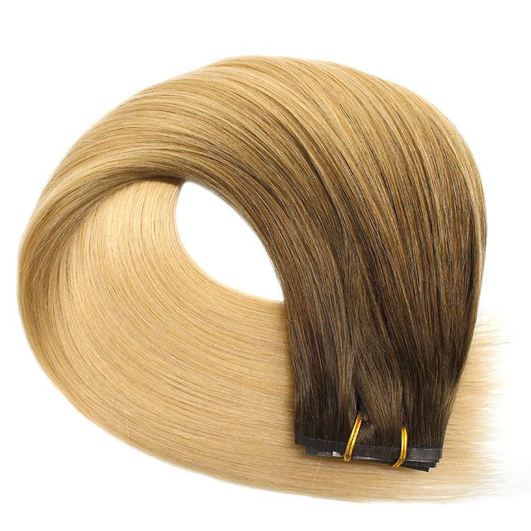 2024 New Arrive Balayage Double Drawn Virgin PU Clip In Hair Extension Remy Hair Seamless Clip In Hair Weft