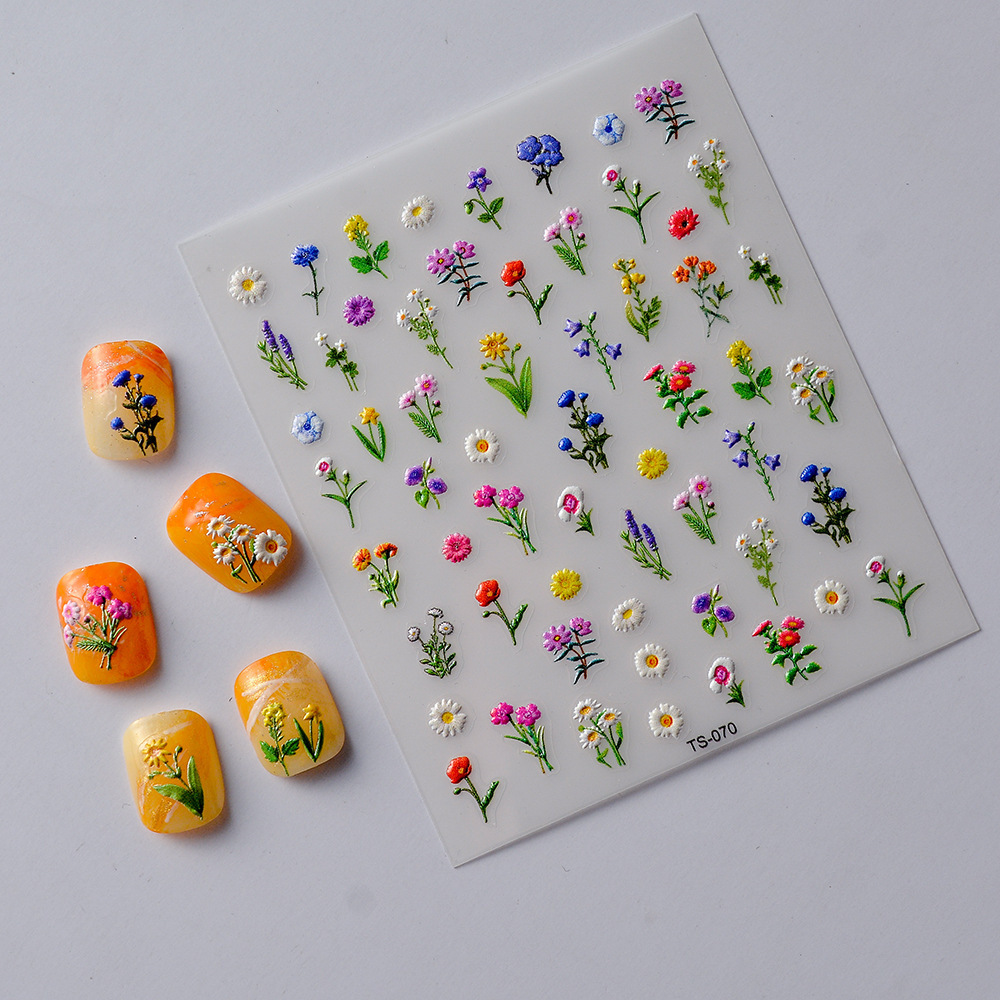 Wholesale Hot Sale 5D Flower Sunflower Nail Stickers Luxury Cartoon Nail Art Decoration Nail Wrap Stickers