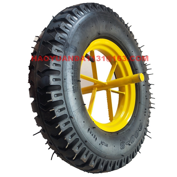 16 INCH  4.00-8 wheelbarrow wheel with solid steel axle 8PR pneumatic rubber wheelbarrows wheel heavy duty style wagon wheel