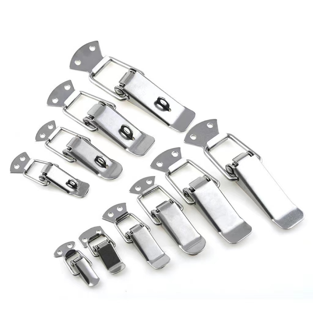 Custom high quality stainless metal thicken spring draw suitcase hasp lock stainless draw latch