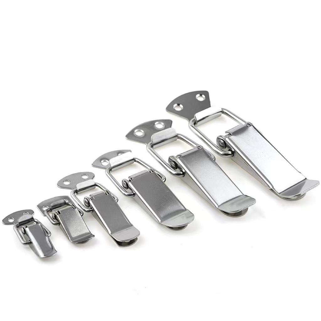 Custom high quality stainless metal thicken spring draw suitcase hasp lock stainless draw latch