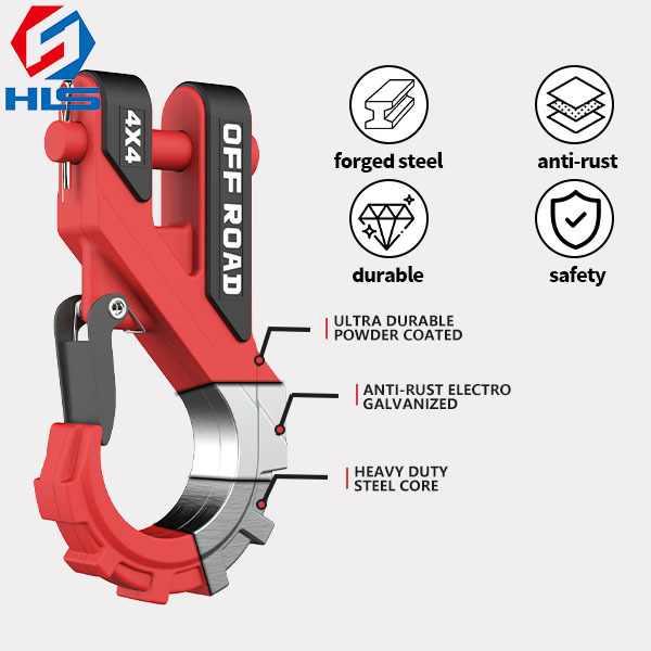 HLS Red G80 Forged Eye Slip 20T Winch Hook with Isolator 3/8