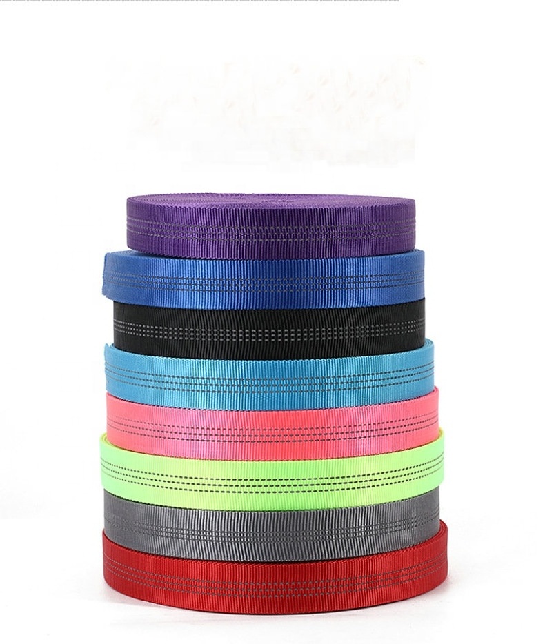 wholesale 1'' nylon webbing double layers hollow tubular reflective strap for traction pet dog leash