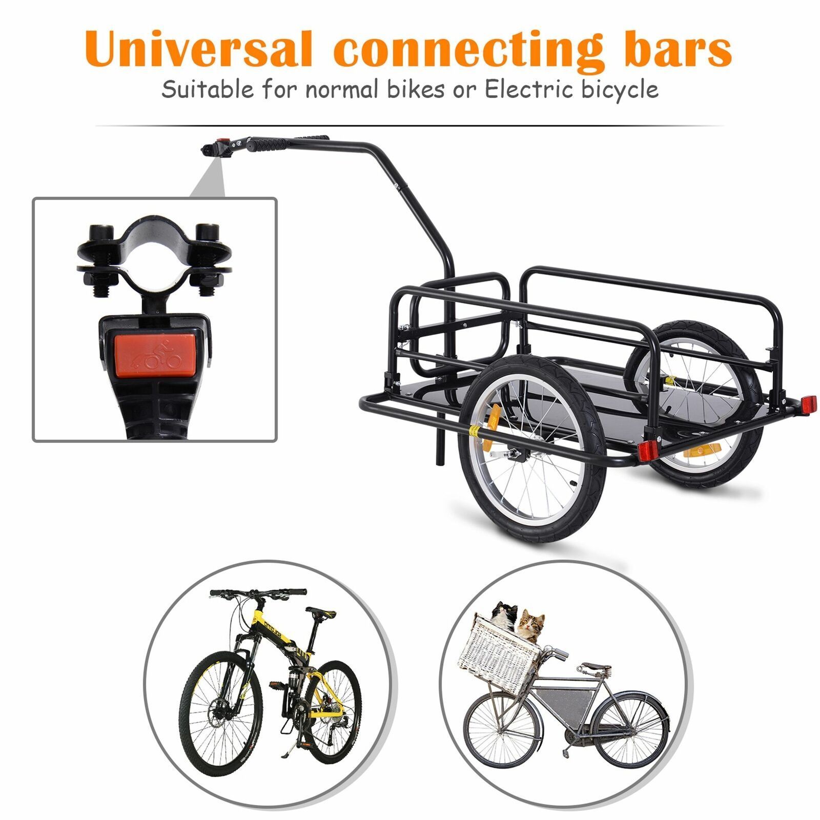 Storage Bike Trailer Foldable Travel Carrier with Reflectors Rubber Wheels Black