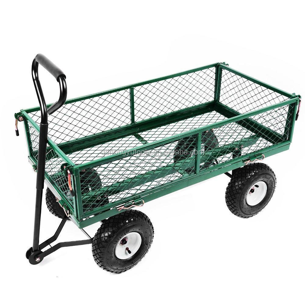 Mesh Garden Wagon Heavy Capacity Steel Folding Garden Trailer Heavy Duty Mover Trolley Tools Farm and Garden Metal Platform OEM