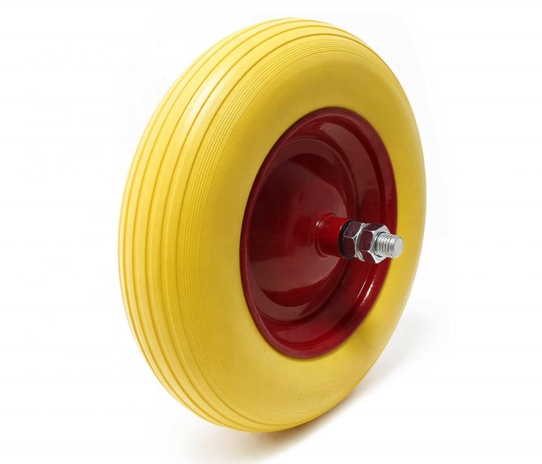 wheelbarrow PU wheel 3.50-8 tires solid rubber polyurethane thru-axle puncture-proof