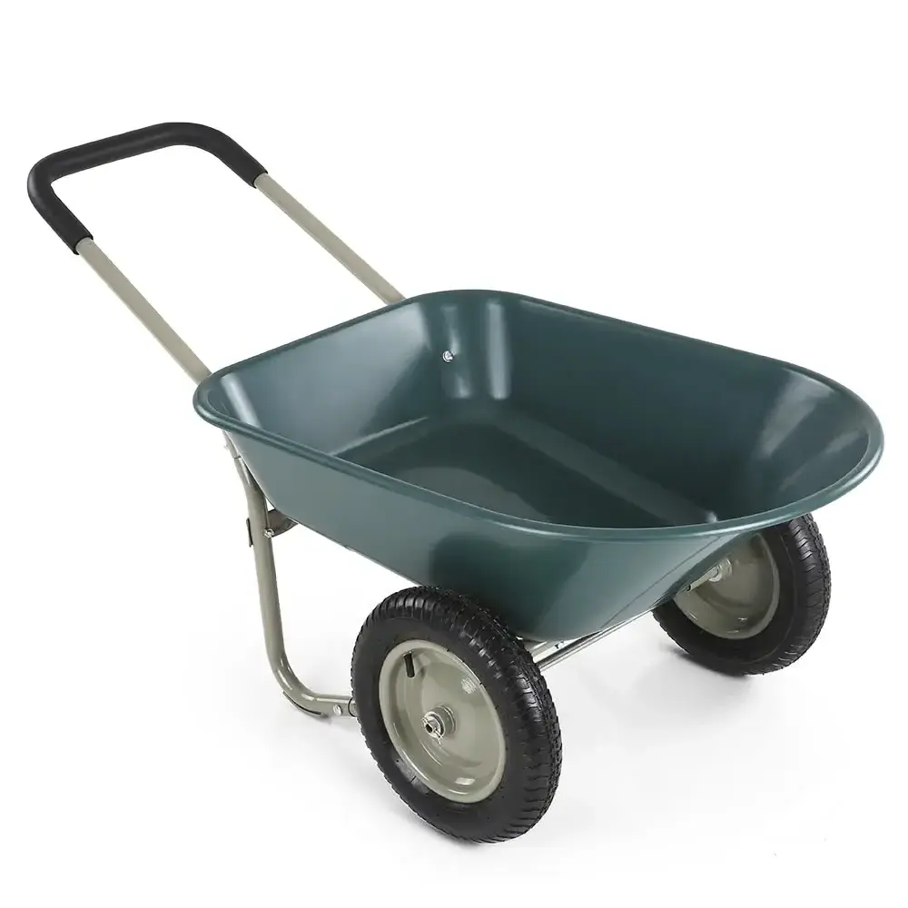 Marathon Wheelbarrow Dual Wheel Poly Tray Yard Rover Garden Landscape Equipment