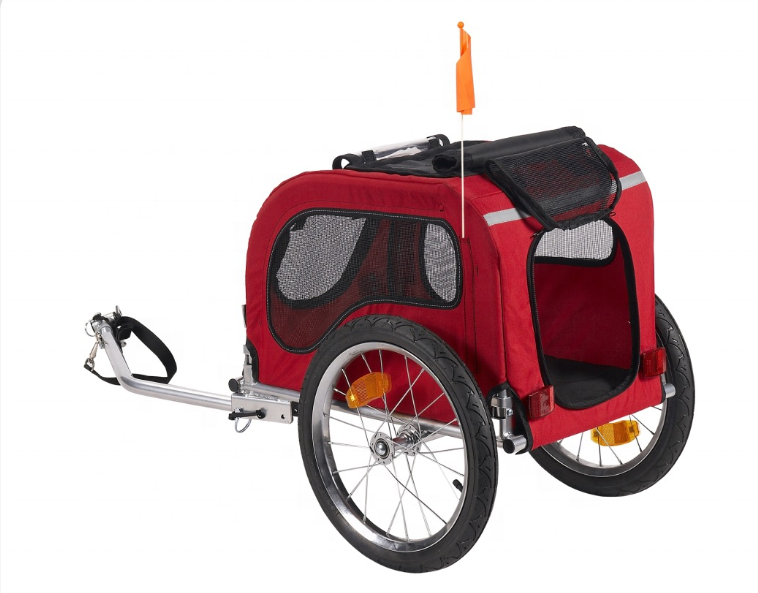 Foldable Pet Carrier Rear Bike Travel Trailer Dog Cat Covered Transporter