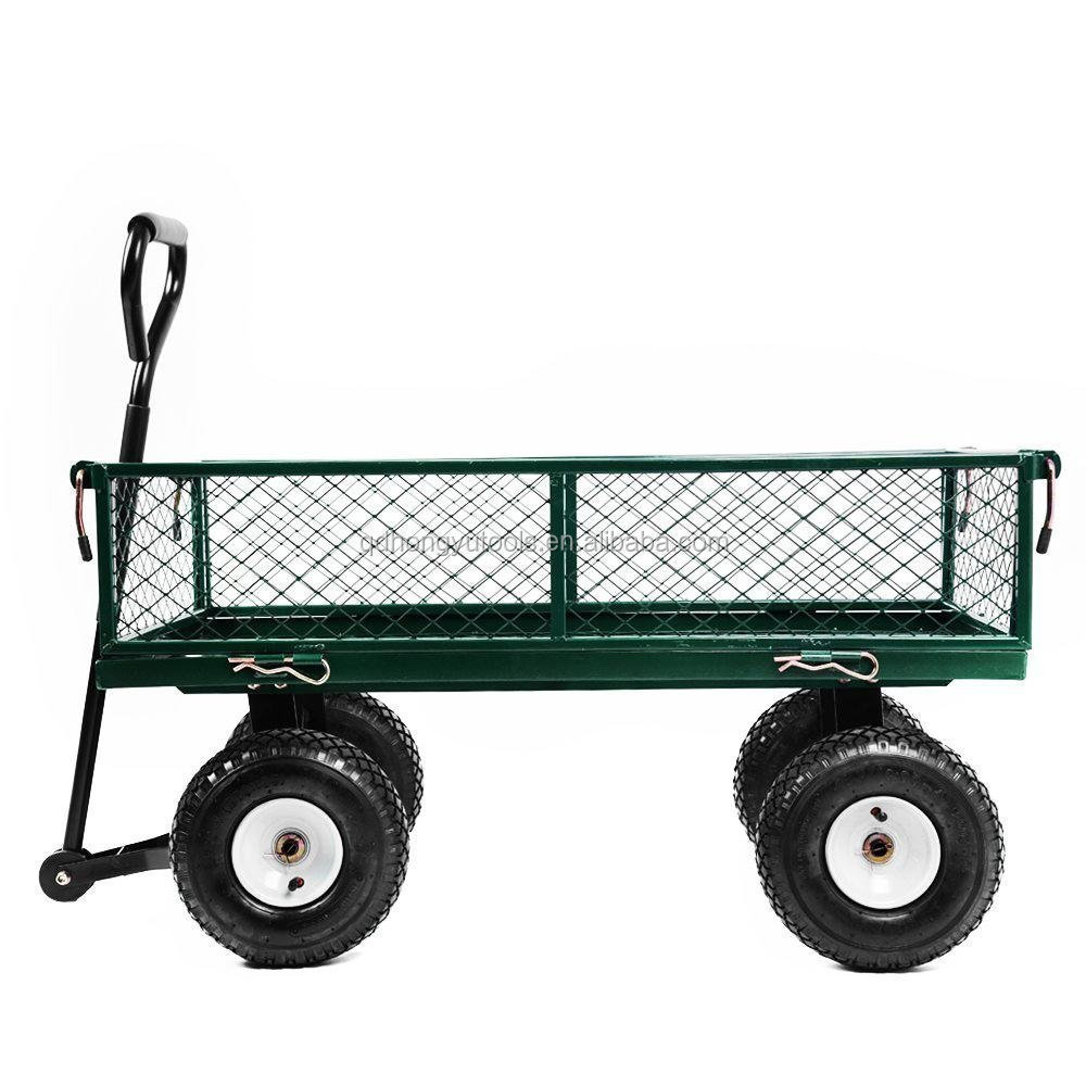 Mesh Garden Wagon Heavy Capacity Steel Folding Garden Trailer Heavy Duty Mover Trolley Tools Farm and Garden Metal Platform OEM