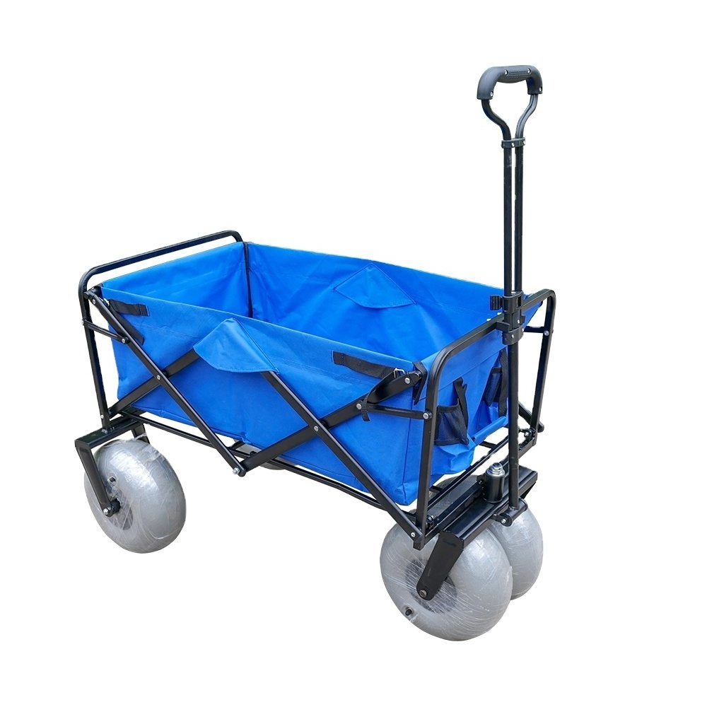 Folding Beach Cart With Balloon Wheels for Sand Picnic Garden Wagon Camping Beach