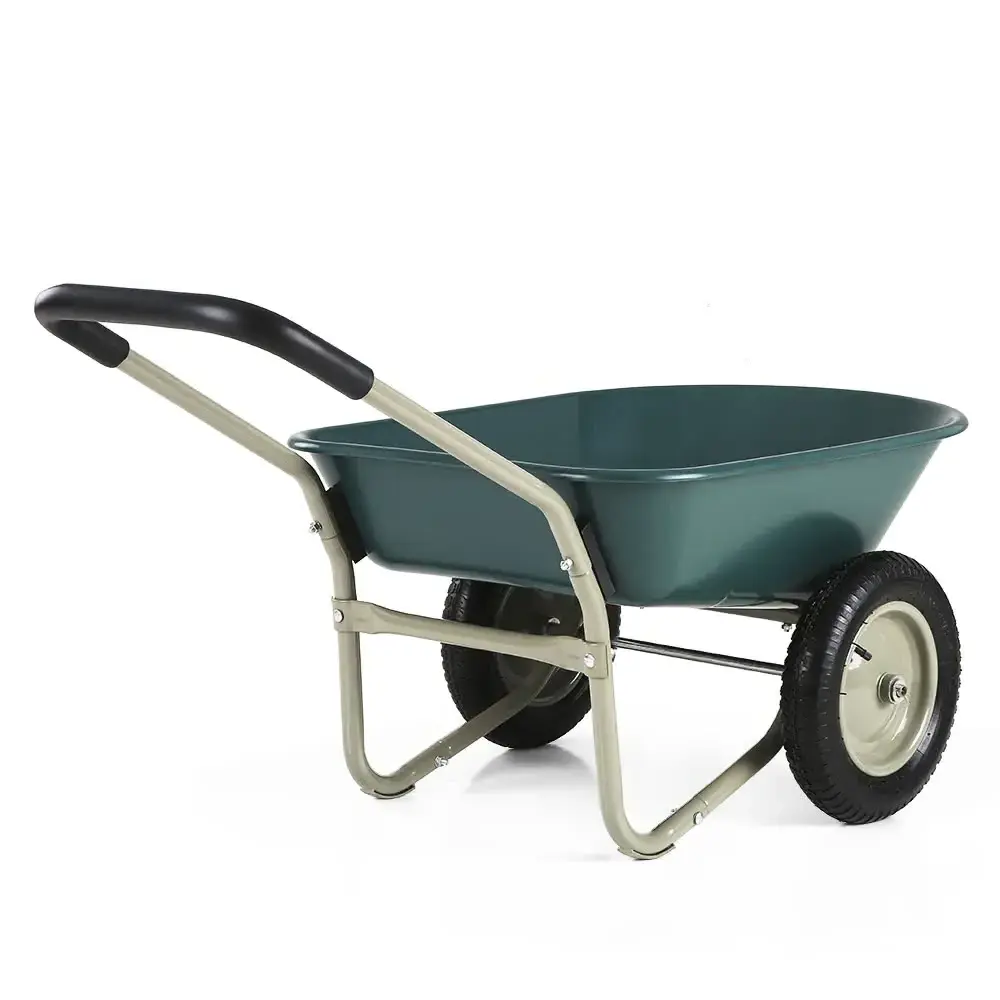 Marathon Wheelbarrow Dual Wheel Poly Tray Yard Rover Garden Landscape Equipment