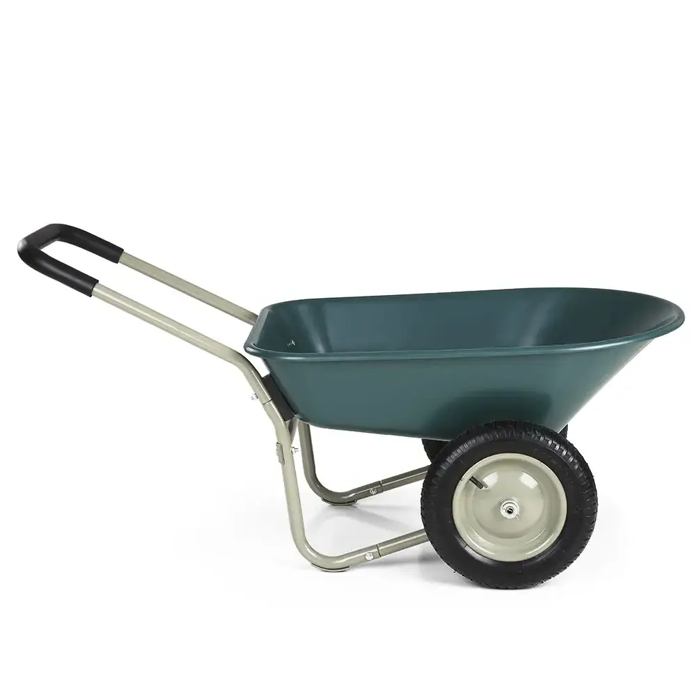 Marathon Wheelbarrow Dual Wheel Poly Tray Yard Rover Garden Landscape Equipment