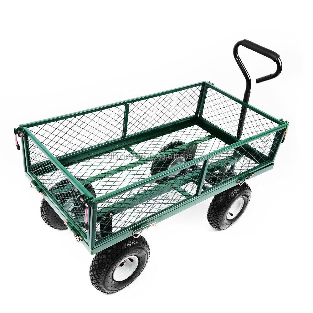 Mesh Garden Wagon Heavy Capacity Steel Folding Garden Trailer Heavy Duty Mover Trolley Tools Farm and Garden Metal Platform OEM