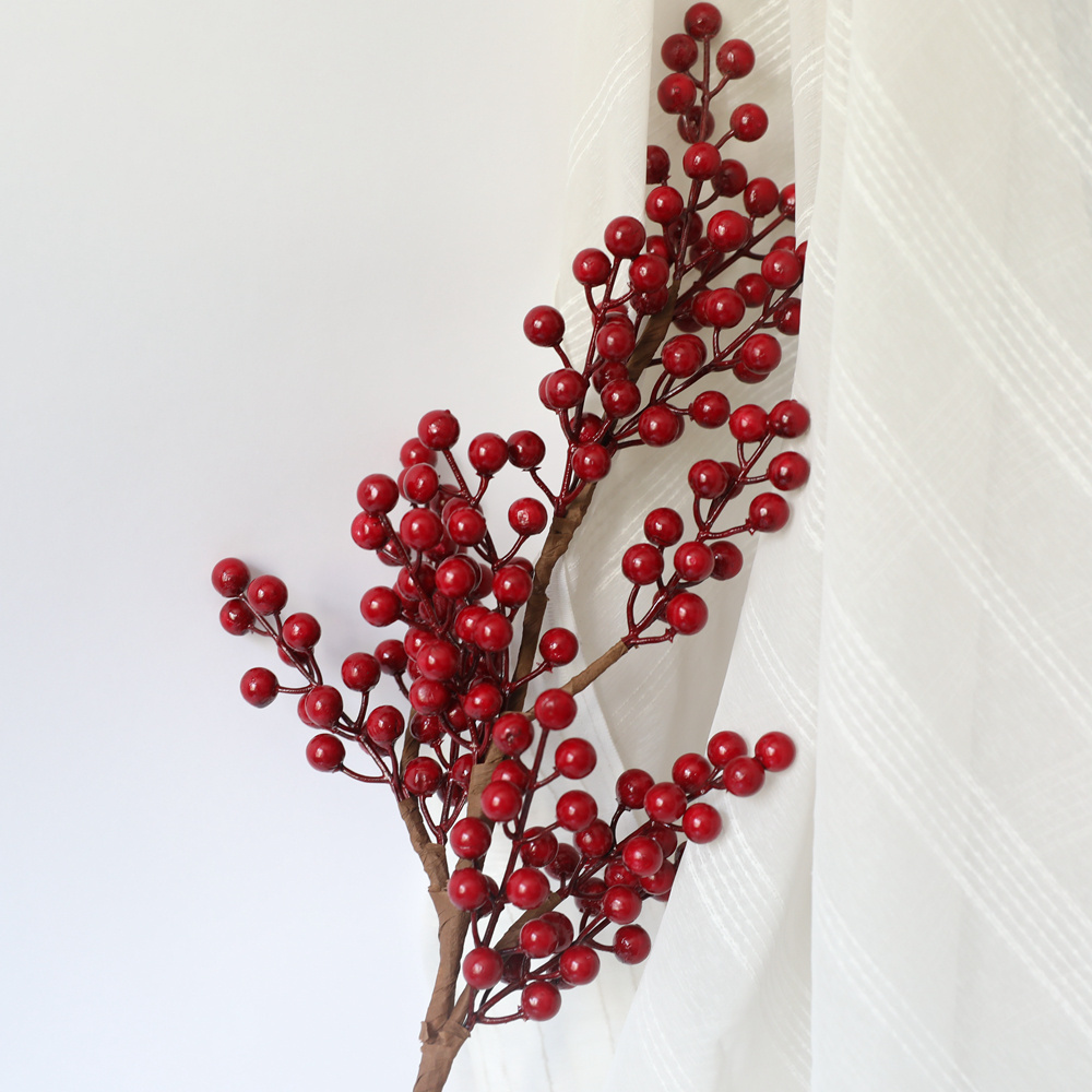 New Fashion Artificial Flowers Holly Red Foam Fruit Berry Branch For Christmas Home Decor HQW61204