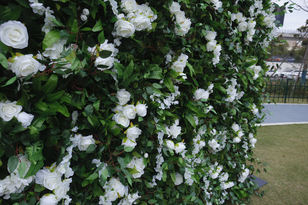 5D Fabric White Rose Milan Hanging Plant Green Grass Wall Wedding Flower Wall Backdrop HQ006