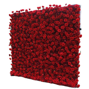 Hot Artificial Red Rose 5D Flower Wall Backdrop 8ftX8ft Size Cloth Flower Wall for Wedding Ceremony Event Stage Decoration HQ003