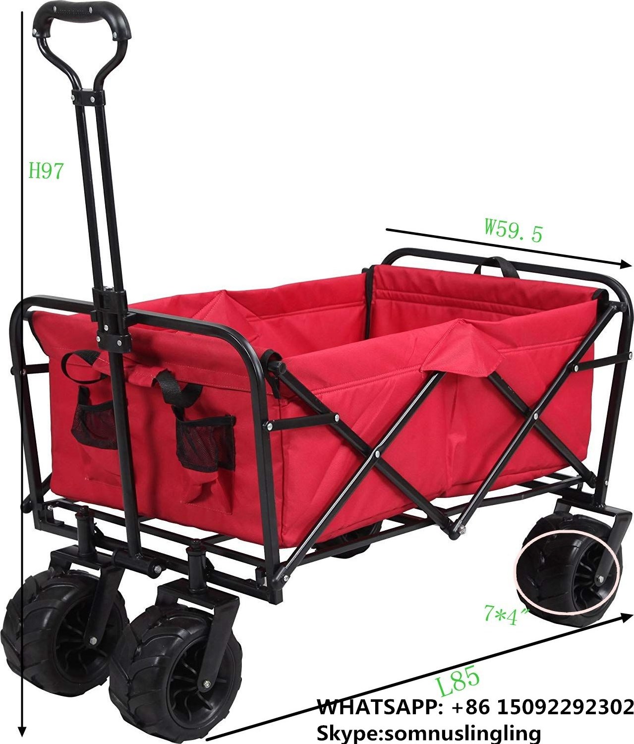 Folding Wagon Cart PVC 8x1.75inch Wheel with Tools Collapsible Outdoor Utility Wagon Heavy Duty Beach Garden 1pc/carton FW3015Z