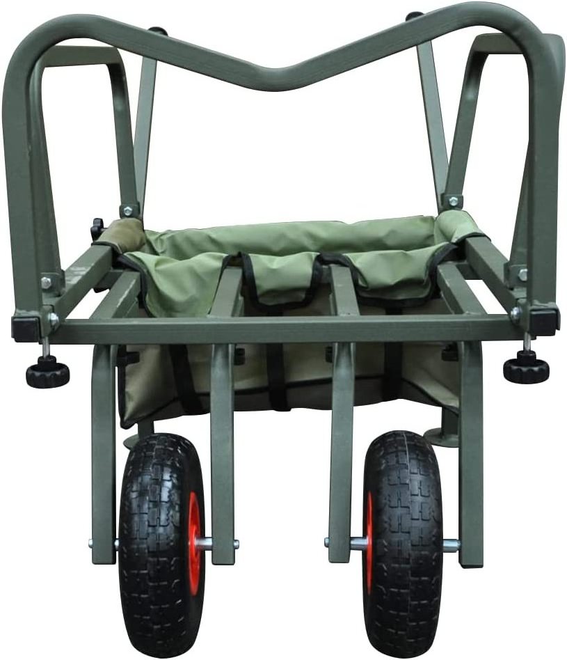 Two Wheel Folding Barrow Cart with Bag Adjustable Legs Heavy Duty Collapsible Wheeled Transporter Fishing Trolley