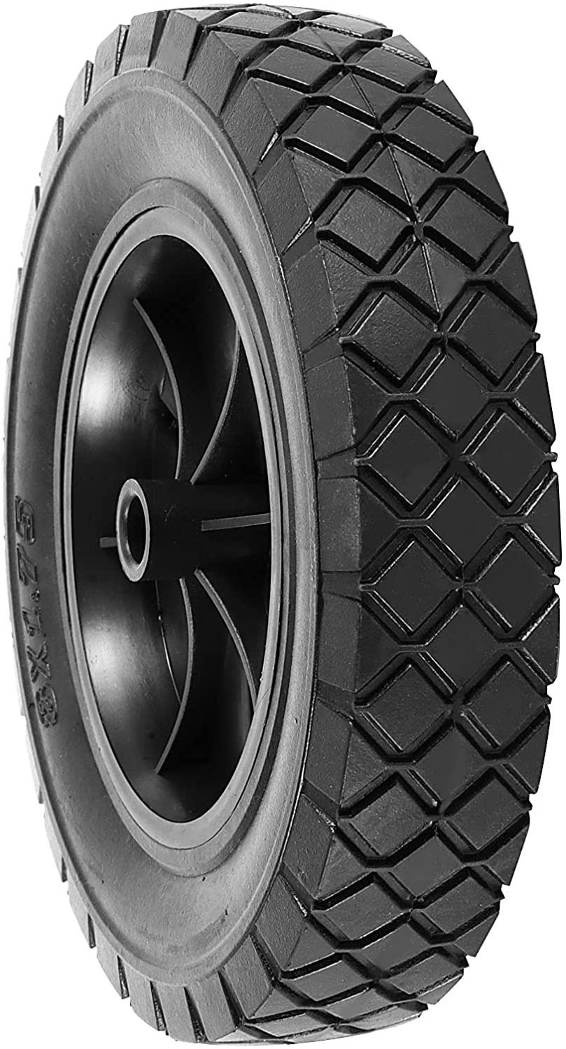 8 x 1.75 inch Solid Rubber Hand Truck Wheel, Universal Flat Free Lawn Mower Wheels with 1/2 Inch Axle