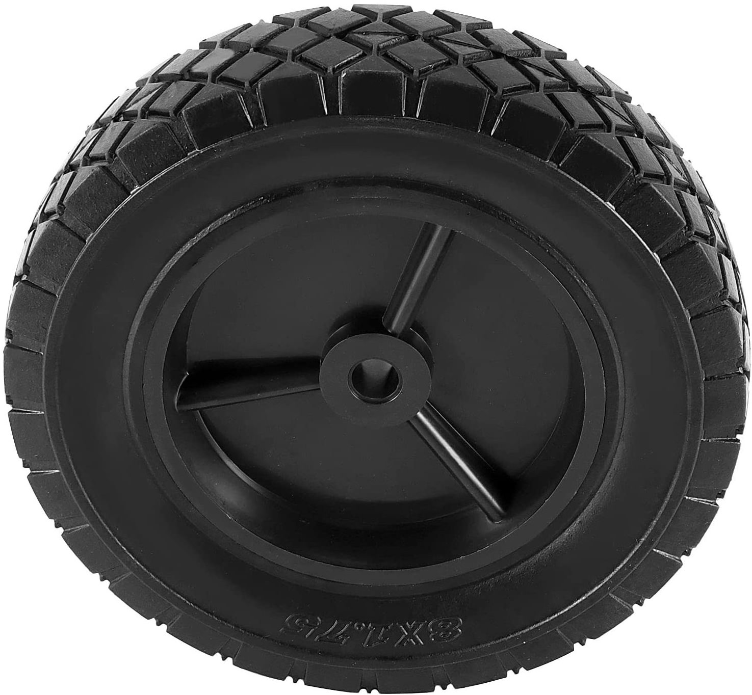 8 x 1.75 inch Solid Rubber Hand Truck Wheel, Universal Flat Free Lawn Mower Wheels with 1/2 Inch Axle