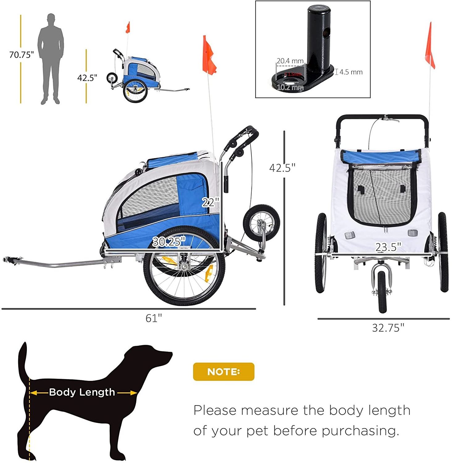 360 Swivel Wheel Reflectors Flag  Dog Bike Trailer 2-in-1 Pet Stroller Cart Bicycle Wagon Cargo Carrier