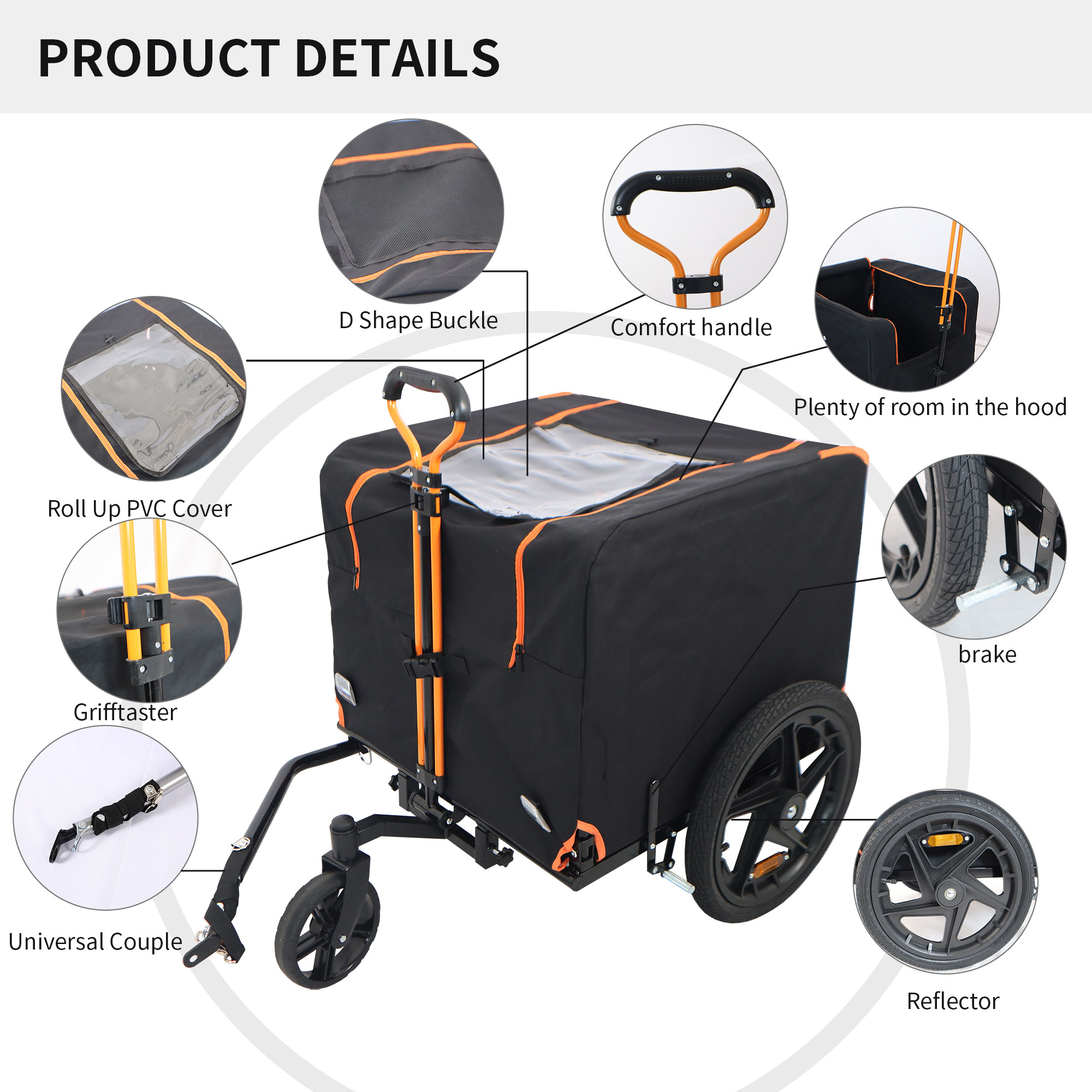 2 in 1 Bike Pet Trailer Foldable Camper Heavy Duty Bike Trailer For Pet Dog Carts