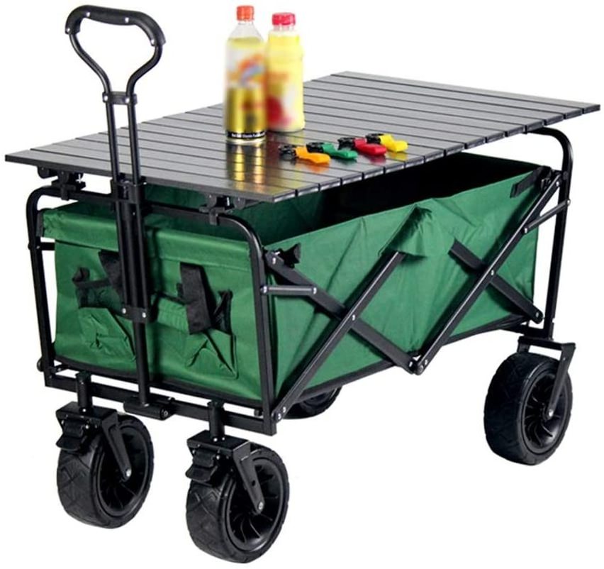 Outdoor  Portable  Folding Camping  4 Wheeled Trolley  Heavy Duty Beach  Foldable Wagon Cart  with Table