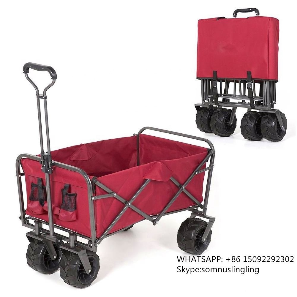 Folding Wagon Cart PVC 8x1.75inch Wheel with Tools Collapsible Outdoor Utility Wagon Heavy Duty Beach Garden 1pc/carton FW3015Z