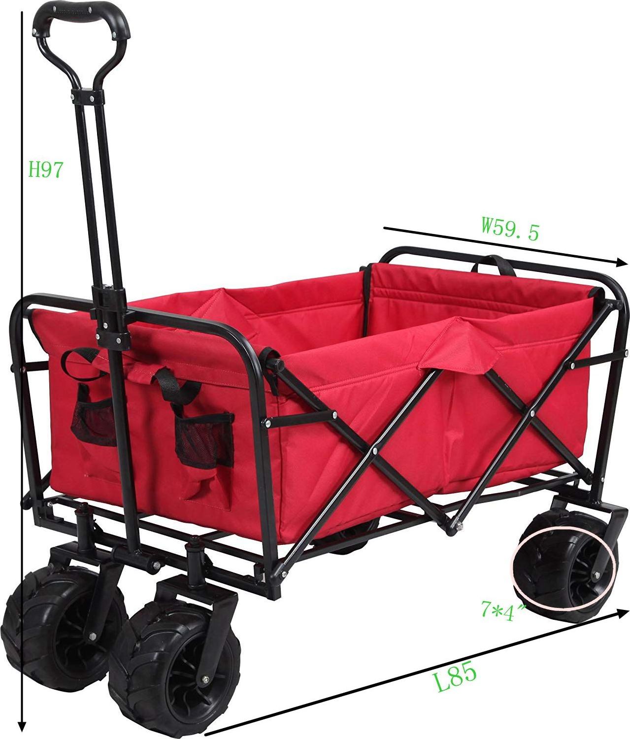 Folding Wagon Cart PVC 8x1.75inch Wheel with Tools Collapsible Outdoor Utility Wagon Heavy Duty Beach Garden 1pc/carton FW3015Z