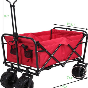 Folding Wagon Cart PVC 8x1.75inch Wheel with Tools Collapsible Outdoor Utility Wagon Heavy Duty Beach Garden 1pc/carton FW3015Z