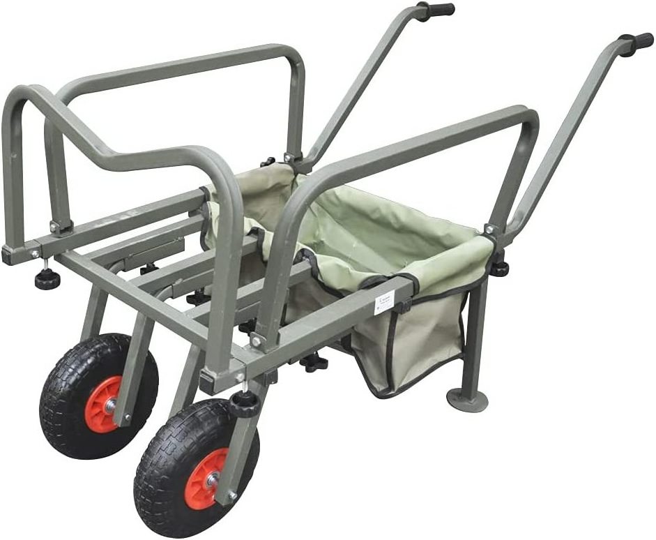 Two Wheel Folding Barrow Cart with Bag Adjustable Legs Heavy Duty Collapsible Wheeled Transporter Fishing Trolley