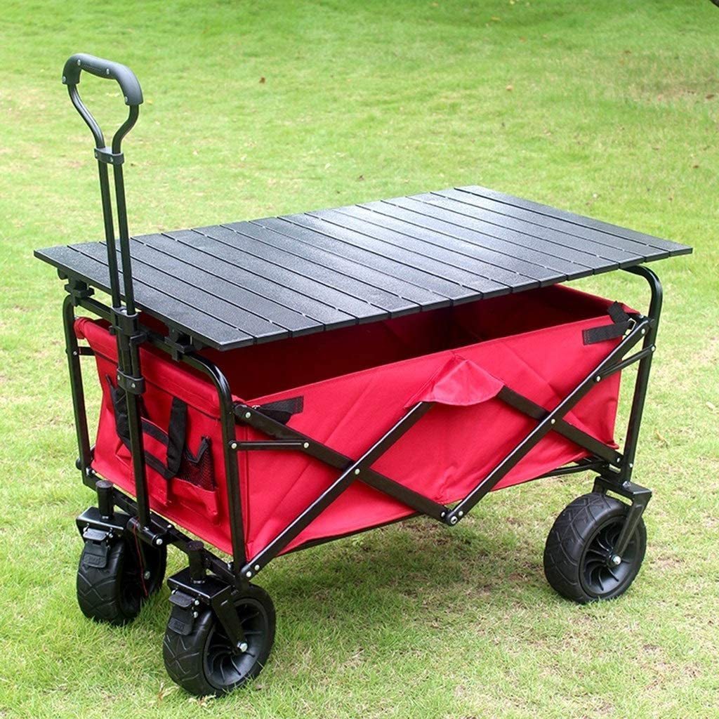 Outdoor  Portable  Folding Camping  4 Wheeled Trolley  Heavy Duty Beach  Foldable Wagon Cart  with Table