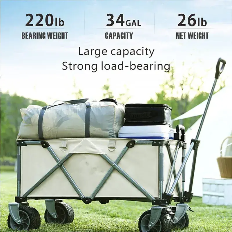 4 wheel garden tool folding wagon cart 300 pound capacity collapsible camping foldable garden trolley 80kg folding wagon