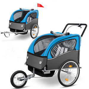 Children Bike Trailer 2 in 1 Kids Jogger Stroller Child Bicycle Trailer Transport Buggy Carrier for 2 kids