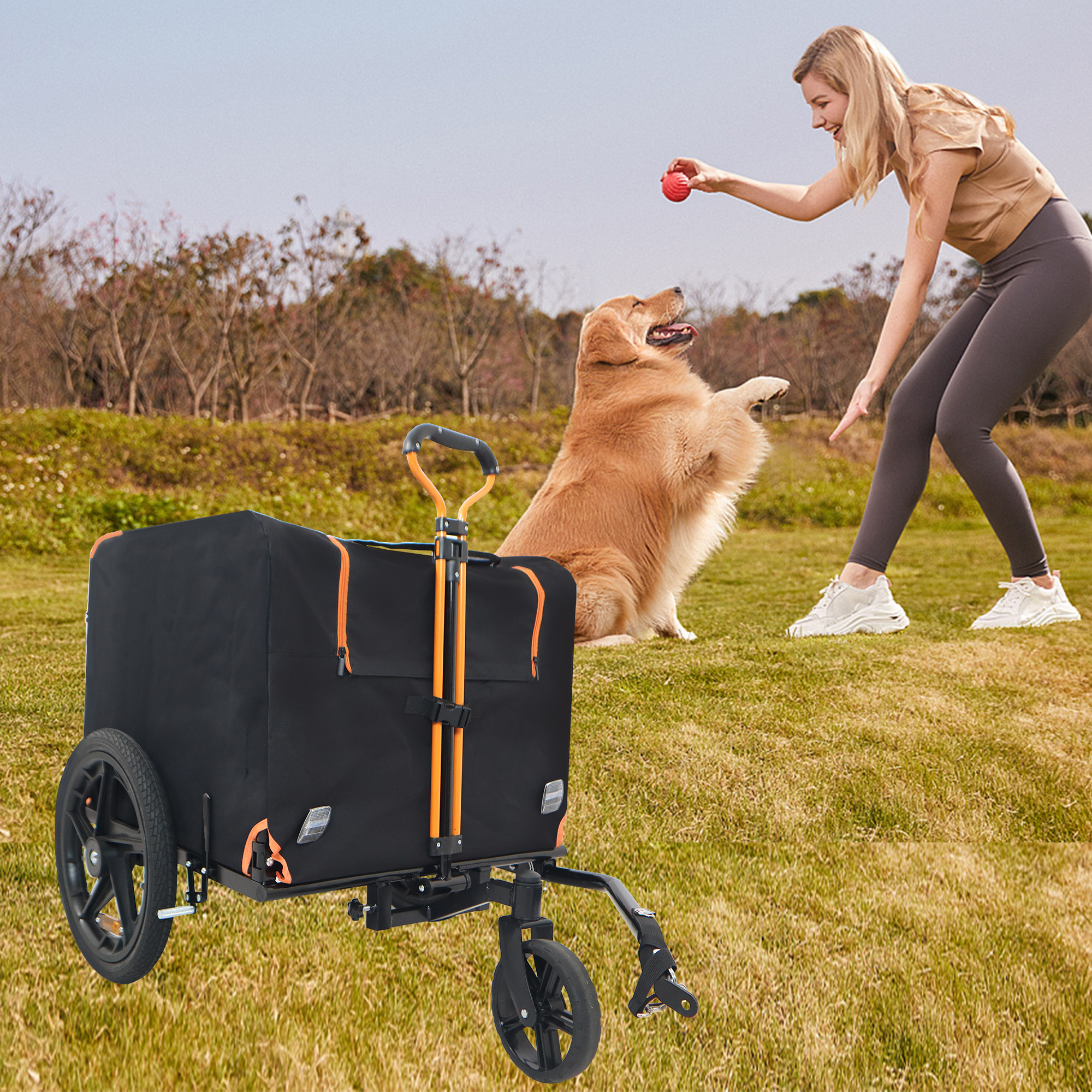 2 in 1 Bike Pet Trailer Foldable Camper Heavy Duty Bike Trailer For Pet Dog Carts