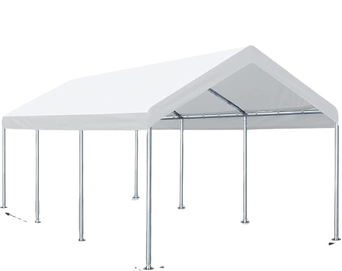 12'x20' Upgraded Carport Replacement Top Canopy Cover for Car Garage Shelter Tent Party Tent with Ball Bungees White