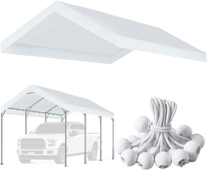 12'x20' Upgraded Carport Replacement Top Canopy Cover for Car Garage Shelter Tent Party Tent with Ball Bungees White