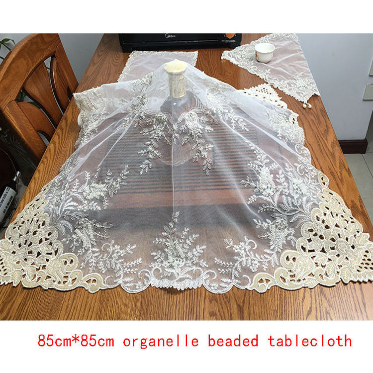 White  christmas  heavy beaded lace  embroidery table runners and placemats