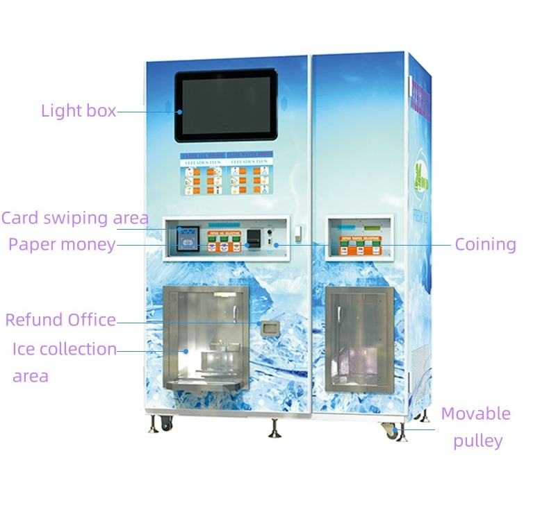 Outdoor 24-hour self-service ice vending machine, suitable for bulk and bagged automatic ice vending machines