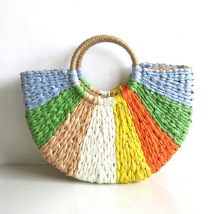 Women Summer Fasion Bags Round handle Straw Bag shawl style  Handbag Colorful  Lady`s Bag