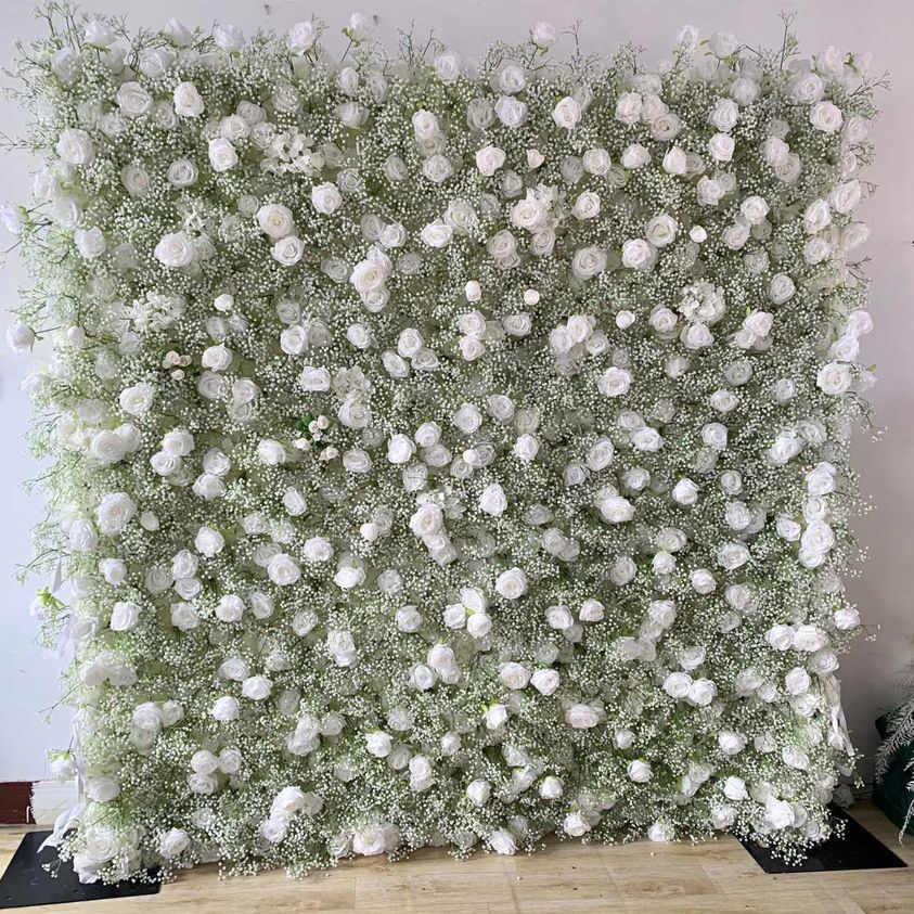 Wedding Decor 5d Roll Up Cloth Walls Baby Breath Artificial Silk Flower Wall Backdrop