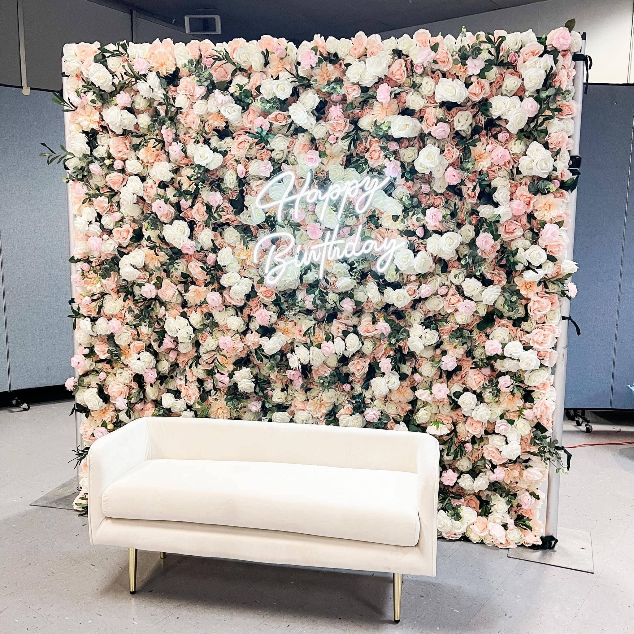 Artificial White Pink Brazilian Rose Hydrangea Flower Backdrop Wall for Wedding Shopping Mall Decoration