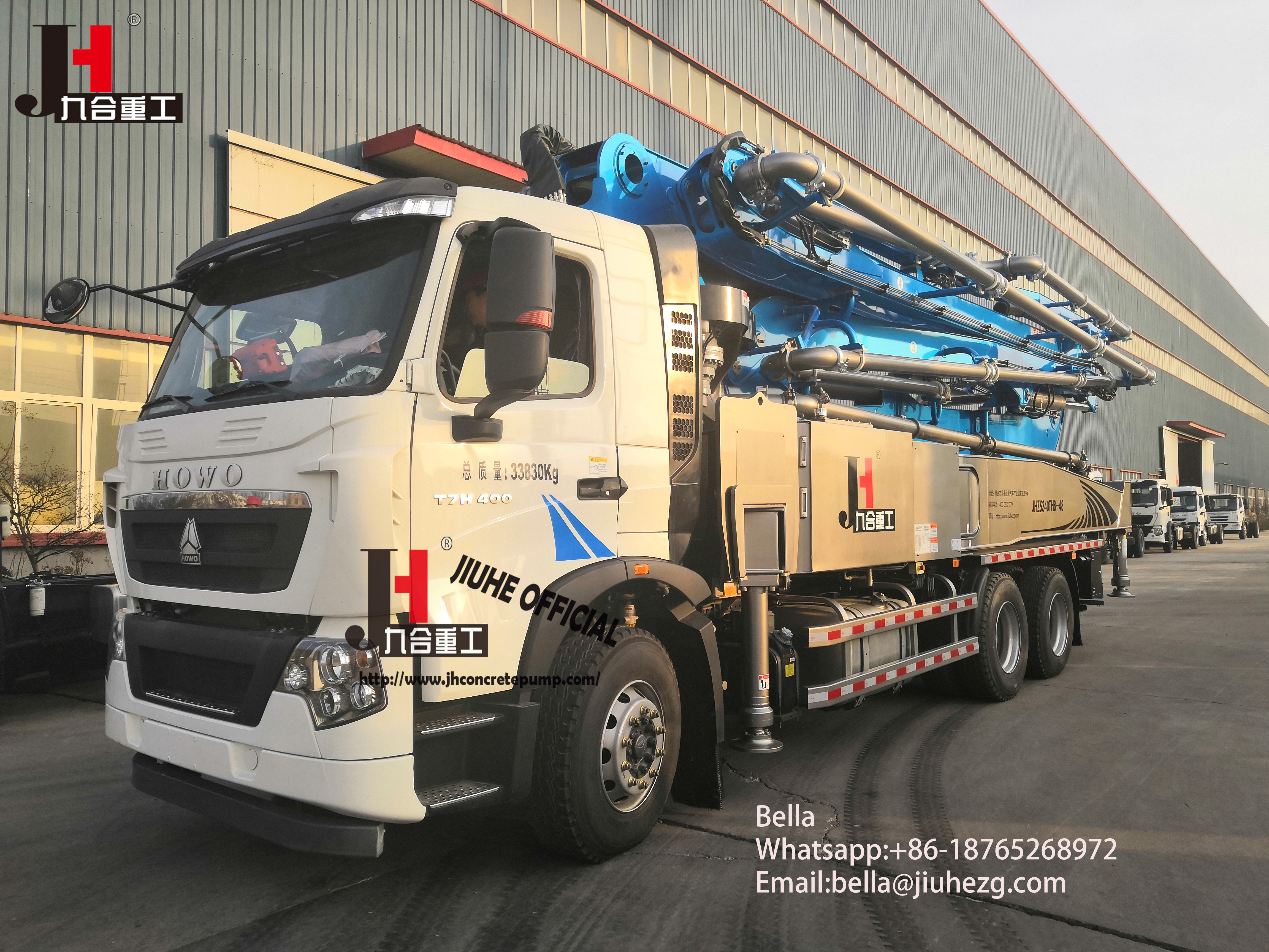 Professional design truck mounted concrete pump with low price , JIUHE Brand Mobile Trailer Concrete Pump 56m manufacturer