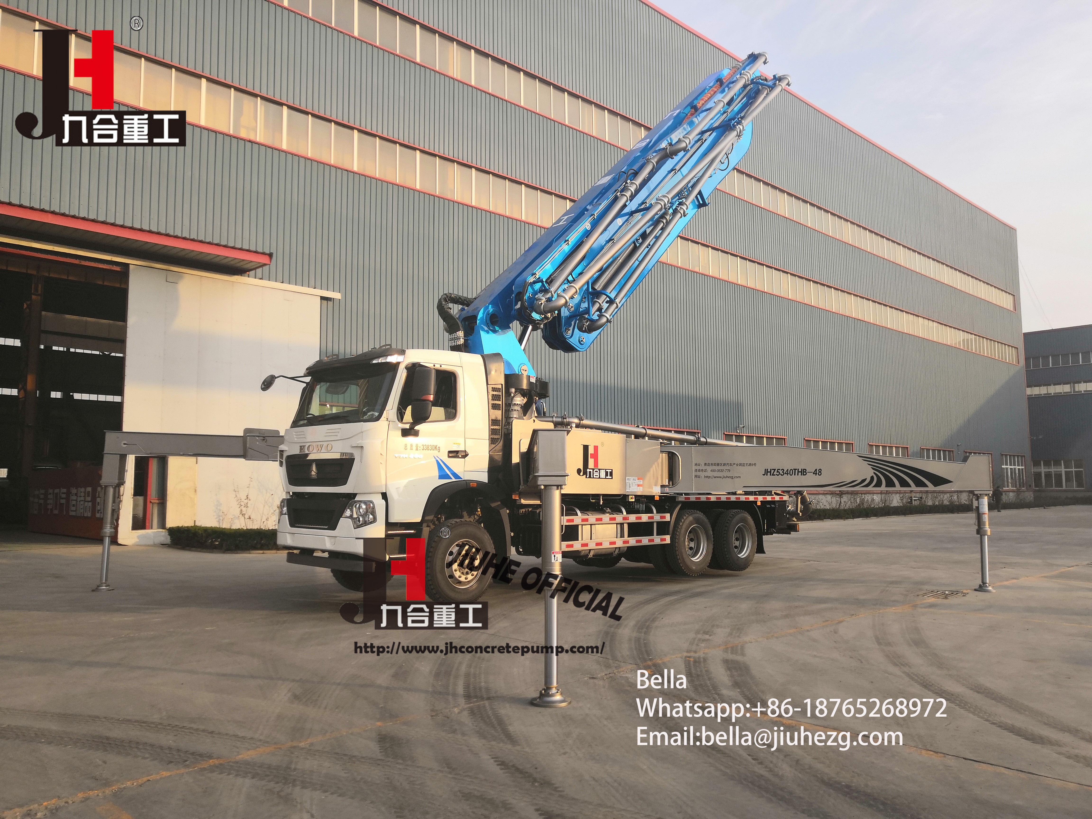 Professional design truck mounted concrete pump with low price , JIUHE Brand Mobile Trailer Concrete Pump 56m manufacturer