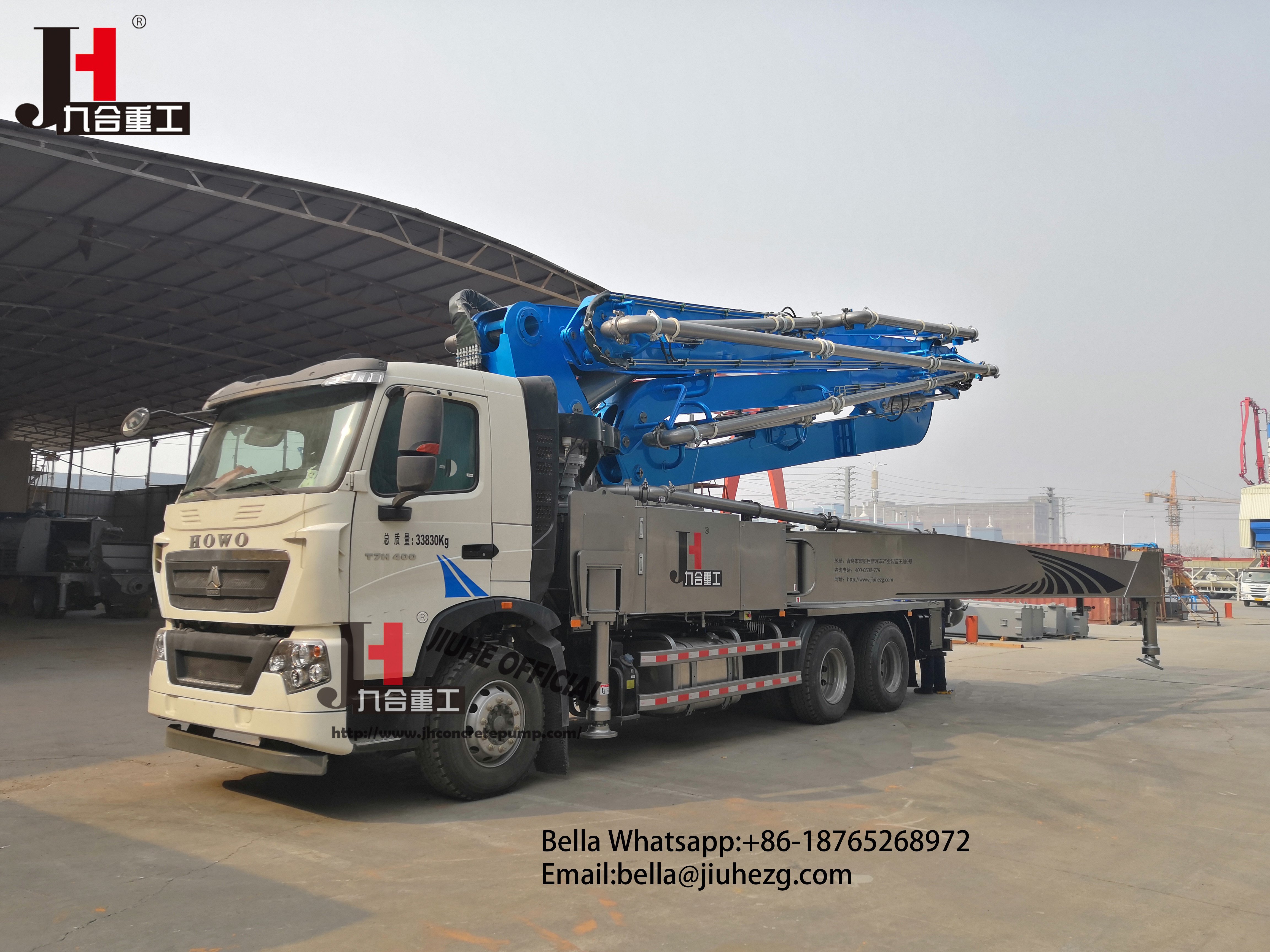 Professional design truck mounted concrete pump with low price , JIUHE Brand Mobile Trailer Concrete Pump 56m manufacturer