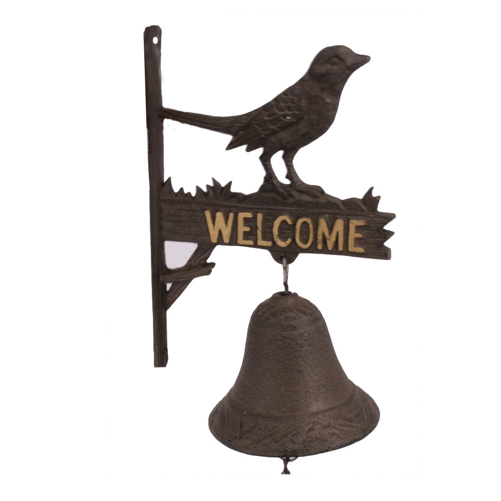 Antique cast iron metal art and craft bird welcome door hanging bell for garden decoration