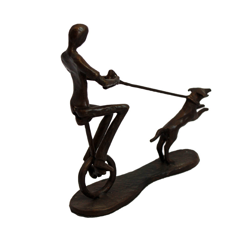 Cast arts and craft bronze Ride the dog for a walk sculptures ornaments for home decoration